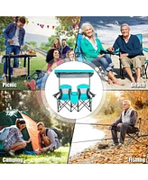 Sugift Turquoise Portable Folding Camping Canopy Chairs with Cup Holder