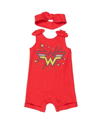 Dc Comics Baby Girls Justice League Wonder Woman Snap Romper and Headband Newborn to