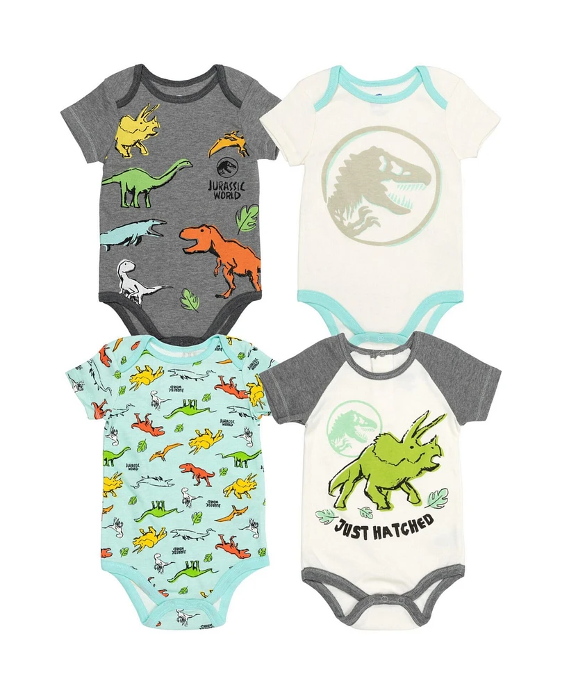 Jurassic World Baby Boys Dinosaur 4 Pack Bodysuits Newborn to