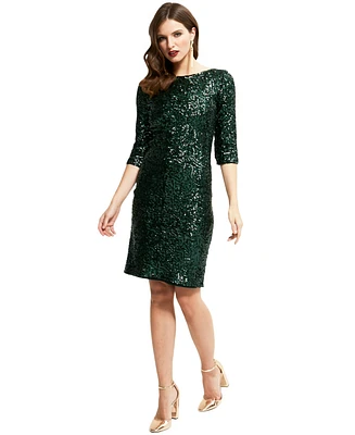 HotSquash London Women's Boat Neck Sequin Dress with Sleeves