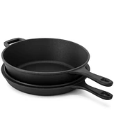 MegaChef 10.5 Inch 2-in-1 Pre-Seasoned Cast Iron Skillet and Fry Pan Set