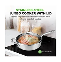 NutriChef Jumbo Cooker with Glass Lid - Triply Stainless Steel Cookware, Dakin Etching Non-Stick Coating Inside and Outside