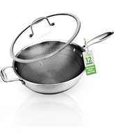 NutriChef 12'' Durable Wok with Side Handle - Triply Stainless Steel Cookware, Dakin Etching Non-Stick Coating Inside and Outside