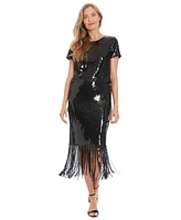 Muse Women's Sequinned Fringe-Hem Midi Skirt