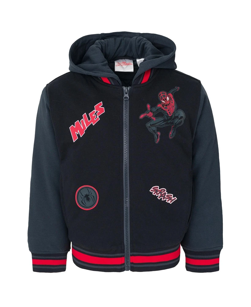 Marvel Boys Spider-Man French Terry Varsity Zip Up Bomber Jacket to (3T