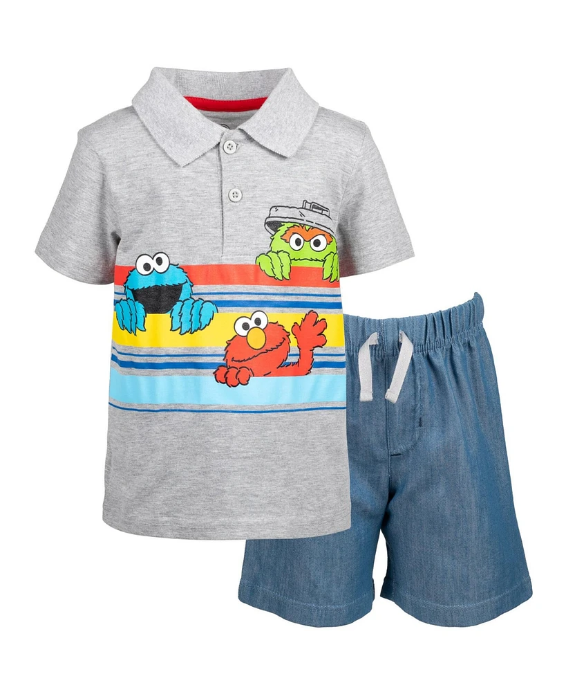 Sesame Street Toddler Boys Oscar the Grouch Cookie Monster Elmo Polo Shirt and Shorts to