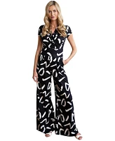 Hotsquash London Women's Black & White V-Neck Wide Leg Jumpsuit