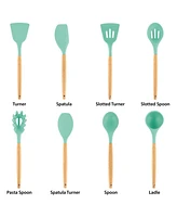 MegaChef Gray Silicone and Wood Cooking Utensils, Set of 9