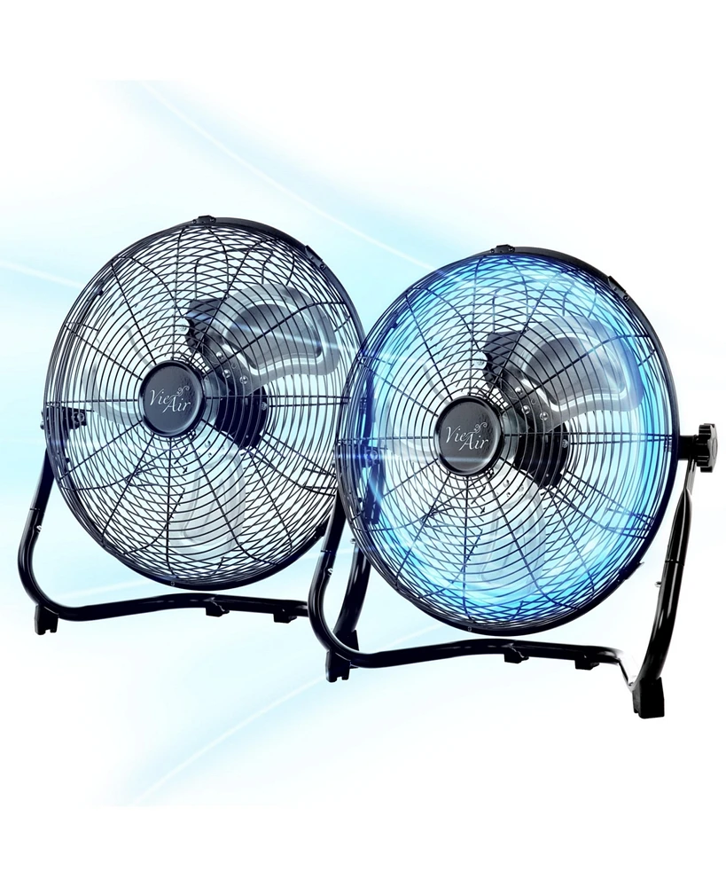 Vie Air 20 Inch Twin Pack Industrial Tilting High Velocity 3 Speed Metal Floor Fan