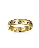 Bling Jewelry Amulet Talisman Heart Infinity Clover Symbol Inspirational Words Love Luck Unity Band Ring Gold Plated .925 Sterling Silver