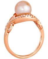 Le Vian Pink Freshwater Pearl (8mm) & Nude Diamond (1/4 ct. t.w.) Twist Ring in 14k Rose Gold