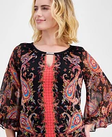 Jm Collection Petite Paisley Ruffle-Sleeve Blouse, Created for Macy's