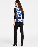 Jones New York Womens Printed Quilted Patch Pocket Vest Long Sleeve Mock Neck Top Lexington Straight Leg Jeans