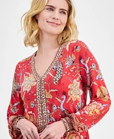 Jm Collection Petite Mirella Printed Long-Sleeve Top, Created for Macy's