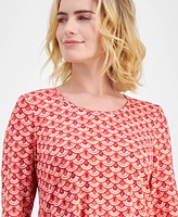 Jm Collection Petite Printed Round-Neck 3/4-Sleeve Top, Created for Macy's