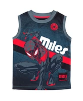 Marvel Toddler Boys Spider-Man Miles Morales Mesh Jersey Tank Top Shirt and Basketball Shorts to