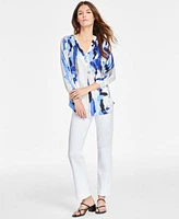 Jones New York Womens V Neck Quarter Sleeve Tunic Lexington Mid Rise Straight Leg Jeans