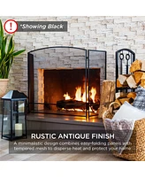 Best Choice Products 47.5x27.25in 3-Panel Steel Mesh Fireplace Screen, Spark Guard w/ Rustic Worn Finish