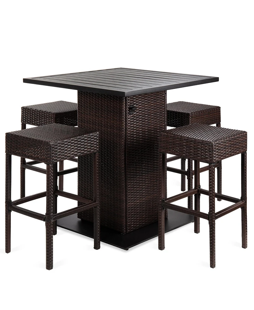 Best Choice Products 5-Piece Patio Wicker Bar Set w/ Built-In Bottle Opener, Hidden Storage Shelf, 4 Stools