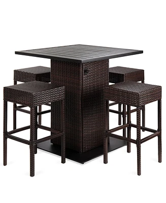 Best Choice Products 5-Piece Patio Wicker Bar Set w/ Built-In Bottle Opener, Hidden Storage Shelf, 4 Stools