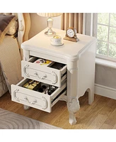 Tribesigns Nightstand, End Table with 2 Drawers, Carved Bedside Tables, Side Table for Bedroom, Living Room, Classic Bedroom Furniture, Night Stand