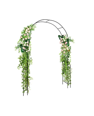 Skonyon 7.9 Feet Metal Garden Arch Backdrop Stand with Fence for Climbing Plants-Black