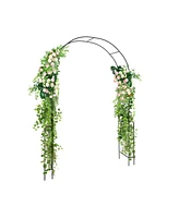 Skonyon 7.9 Feet Metal Garden Arch Backdrop Stand with Fence for Climbing Plants-Black