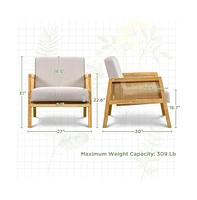 Yaheetech Fabric Upholstered Accent Chair with Rattan Sides
