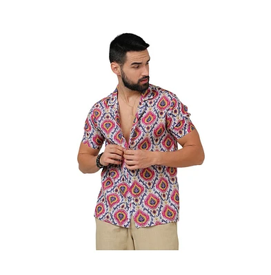 Campus Sutra Men's Crimson Red & Ivory White Ethnic Shirt