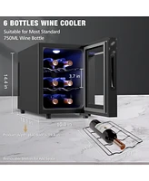 Jinjunye 6 Bottle Wine Cooler Refrigerator, Wine Fridge Small, Countertop Wine Cooler with Digital Temperature Control, 46