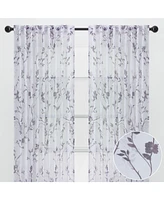 Chanasya Premium 2-Panel Floral Textured Sheer Curtain Panels - 3-in-1 Back Tab, Rod Pocket