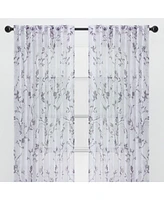 Chanasya Premium 2-Panel Floral Textured Sheer Curtain Panels - 3-in-1 Back Tab, Rod Pocket
