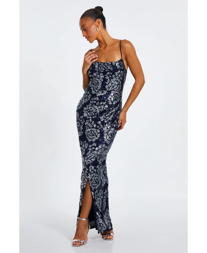 Quiz Women's Womens's Sequin Cowl Neck Maxi Dress