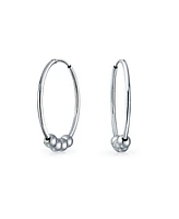 Bling Jewelry Balinese Tribal Ball Bead Continuous Circle Bohemian Boho Tribal Endless Bali Hoop Earrings For Women .925 Sterling Silver 1.5 Inch Diam