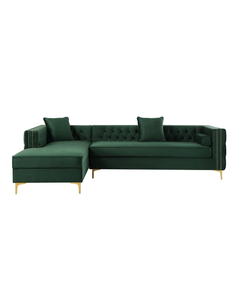 Inspired Home Olivia Velvet Button Tufted Left Facing Chaise Sectional Sofa