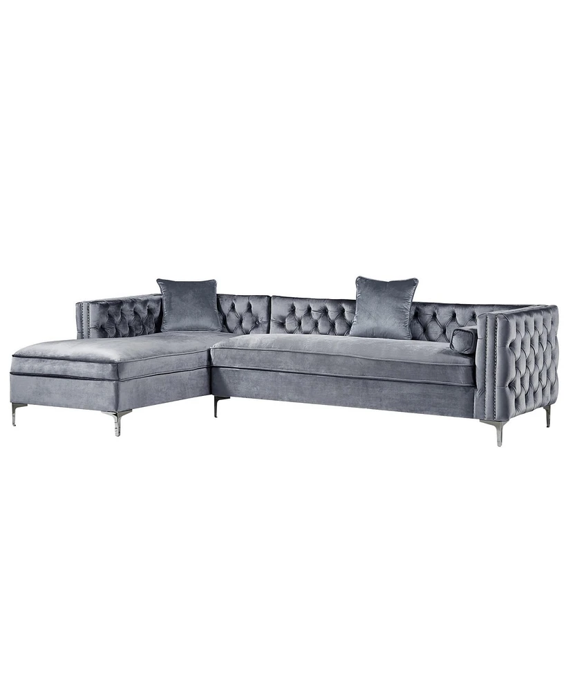 Inspired Home Olivia Velvet Button Tufted Left Facing Chaise Sectional Sofa