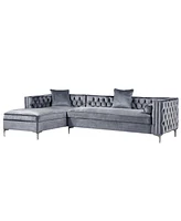 Inspired Home Olivia Velvet Button Tufted Left Facing Chaise Sectional Sofa