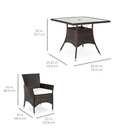 Best Choice Products 5-Piece Indoor Outdoor Wicker Patio Dining Table Furniture Set w/ Umbrella Cutout, 4 Chairs