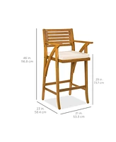 Best Choice Products Set of 2 Outdoor Acacia Wood Bar Stools Bar Chairs w/ Weather-Resistant Cushions - Teak Finish