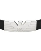 Emporio Armani Men's Stainless Steel and Black Leather Strap Id Bracelet