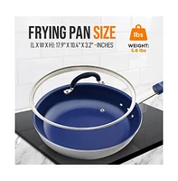 NutriChef 10'' Medium Fry Pan with Lid - Non-stick Pan with Silicone Handle, Ceramic Coating Inside