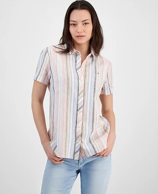 Tommy Hilfiger Women's Stripe Short-Sleeve Camp Shirt