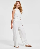 Bar Iii Women's Pull-On Textured Wide-Leg Pants, Exclusively at Macy's