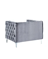 Inspired Home Olivia Velvet Button Tufted Silver Nailhead Trim Club Chair