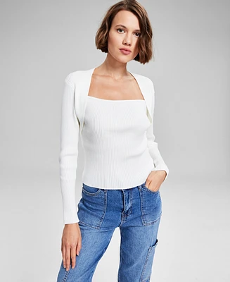 And Now This Women's Shrug Rib-Knit Long-Sleeve Sweater, Created for Macy's