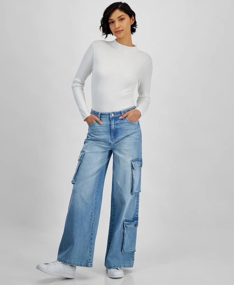 And Now This Women's High-Rise Wide-Leg Cargo Jeans, Created for Macy's