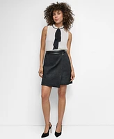 Dkny Women's Crossover-Front Faux-Leather-Trim Mini Skirt