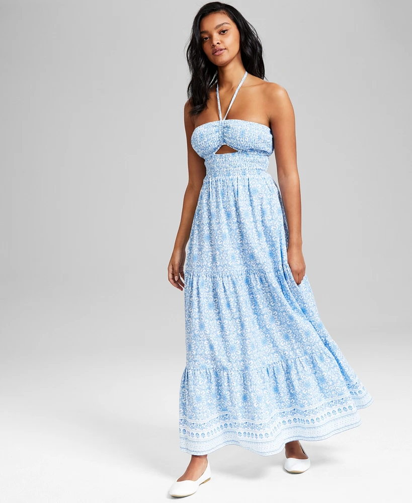 And Now This Women's Cotton Sleeveless Cutout Tiered Maxi Dress, Exclusively at Macy's