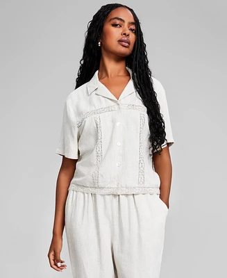 And Now This Women's Crochet-Lace-Trim Camp Shirt, Created for Macy's