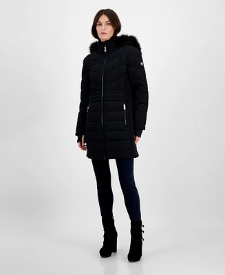 Michael Kors Women's Faux-Fur-Trim Hooded Puffer Coat, Created for Macy's